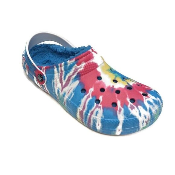 Crocs Mens Size 5 Womens Size 7 Classic Lined Slip On Tie Dye Clog Shoes Sandals - Picture 1 of 9